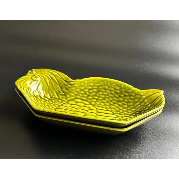 McCoy USA Chicken Plates #245 Vintage Green Hen Serving Dish Platters Set Of 2 - Picture 5 of 12